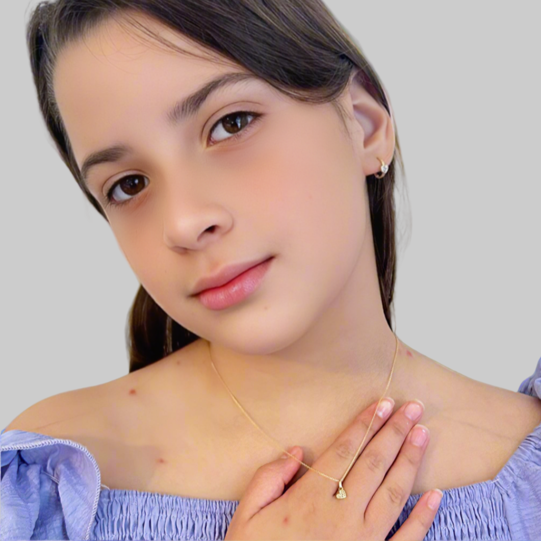 14k Tiny CZ Encrusted Heart Baby Necklace, size 16"