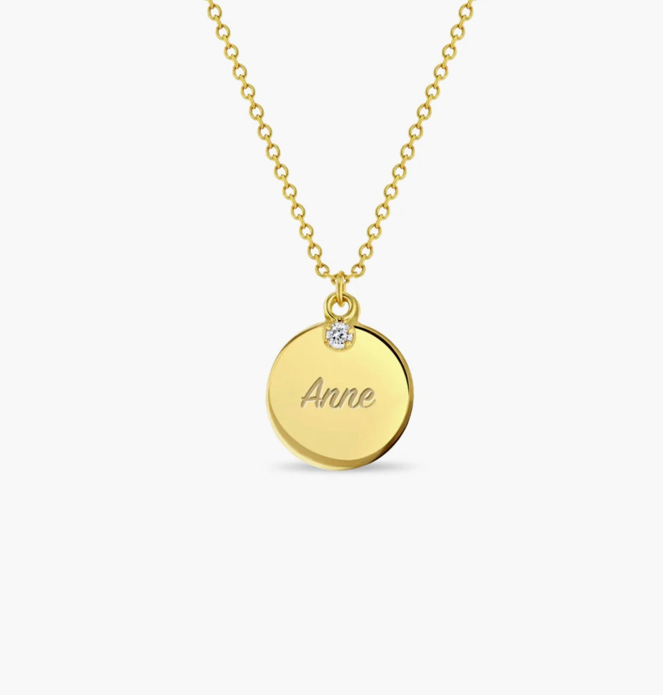 Collar de identificación infantil con colgante redondo de oro de 14k