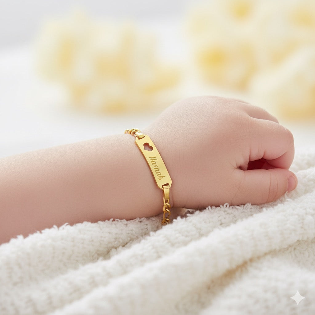 14k Heart Cutout Tag ID Baby Bracelet 4.5" to 5.5"