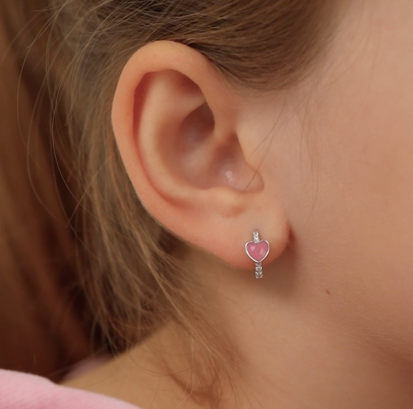Enamel Heart Girls Huggie Hoops