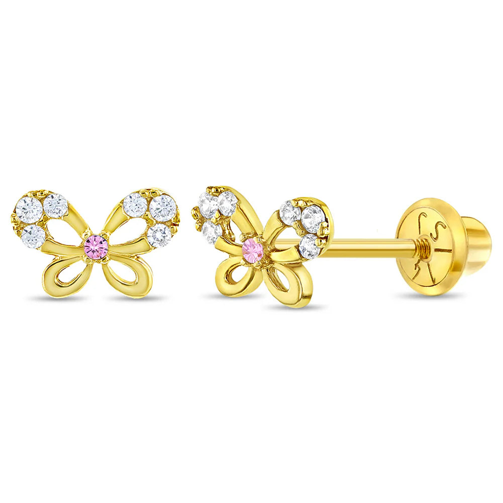14k Jeweled Flutering Butterfly Girls Earrings