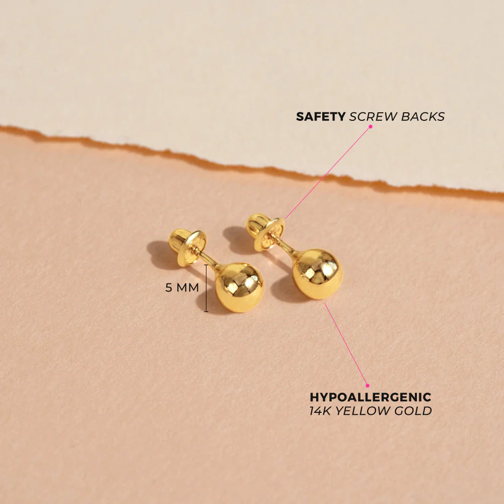 14k Classic Ball Toddler Earrings