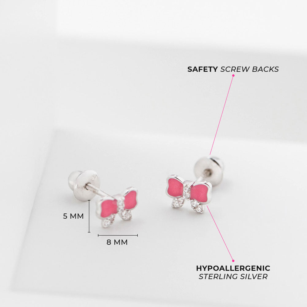 Pretty in Pink Bow Girl Earrings