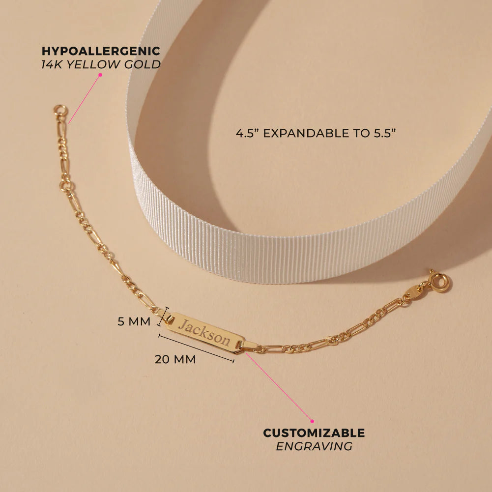 14k Classic Figaro Identification Baby Bracelet 4.5" to 5.5"