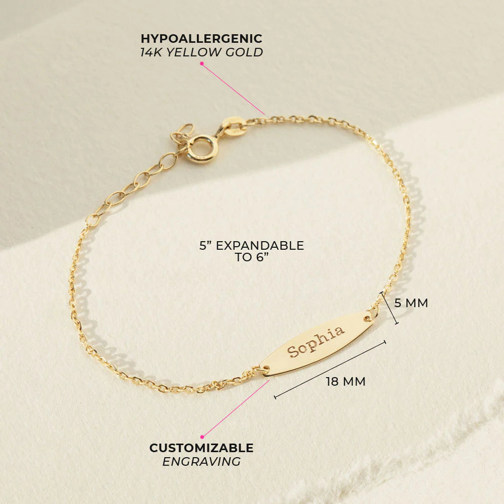 14k Classic Engravable Tag ID Baby Bracelet 5.5" to 6"