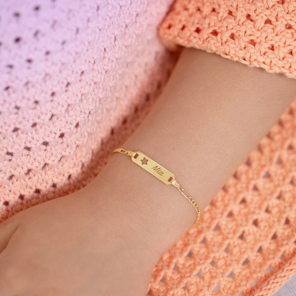 14k Star Cutout Tag ID Baby Bracelet 4.5" to 5"