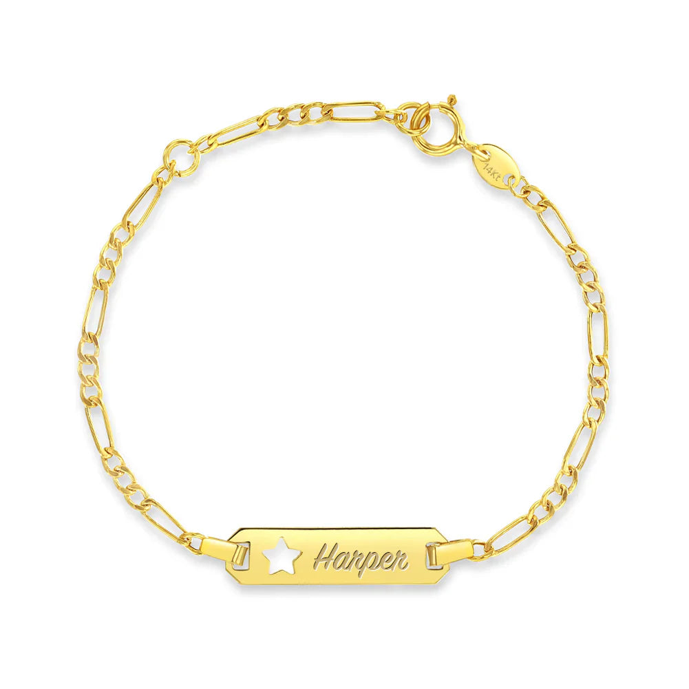 14k Star Cutout Tag ID Baby Bracelet 4.5" to 5"