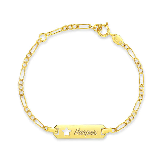 14k Star Cutout Tag ID Baby Bracelet 4.5" to 5"