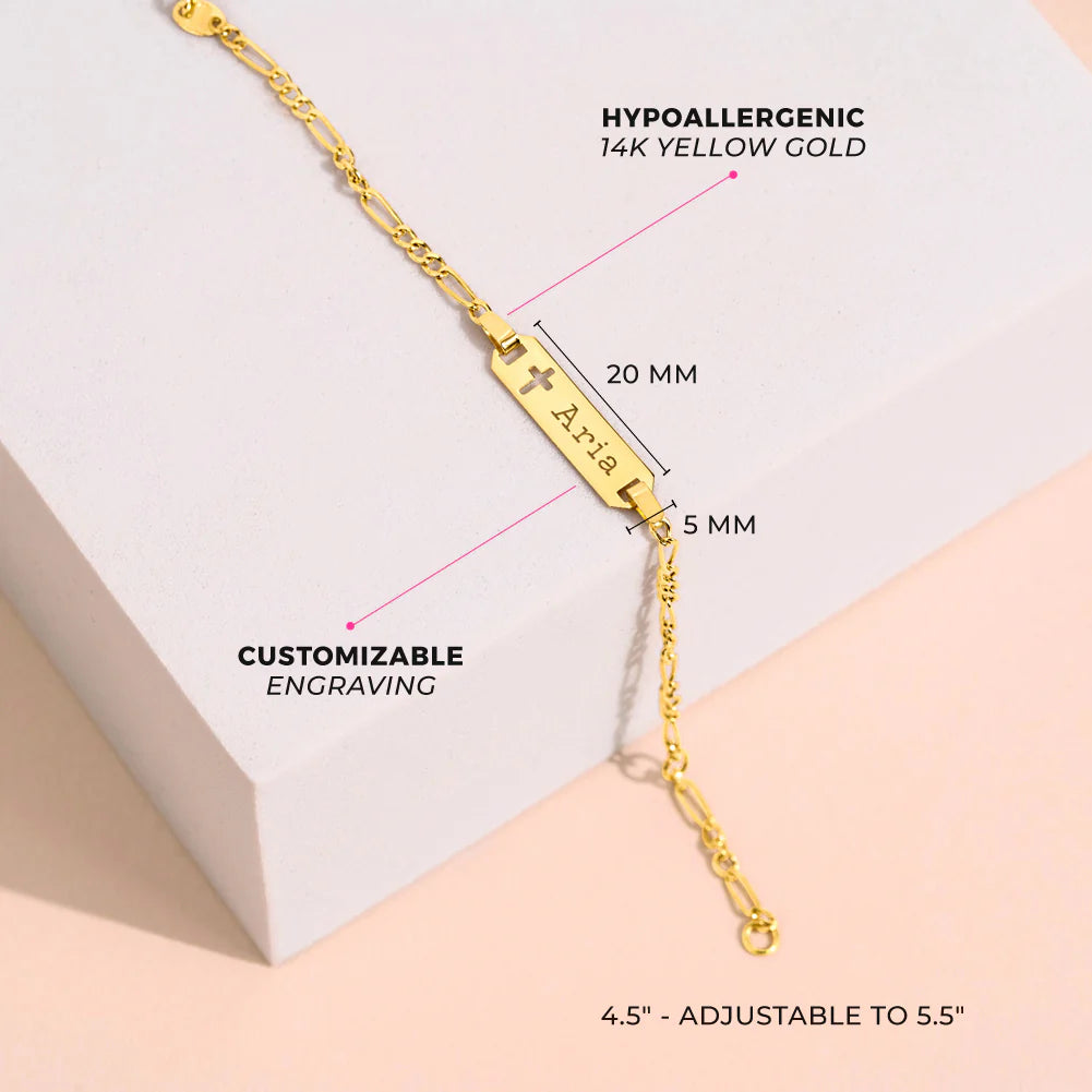 14k Cross Cutout Tag ID Baby Bracelet 5.5"