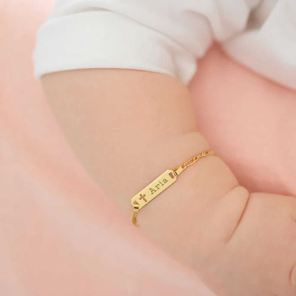 14k Cross Cutout Tag ID Baby Bracelet 5.5"