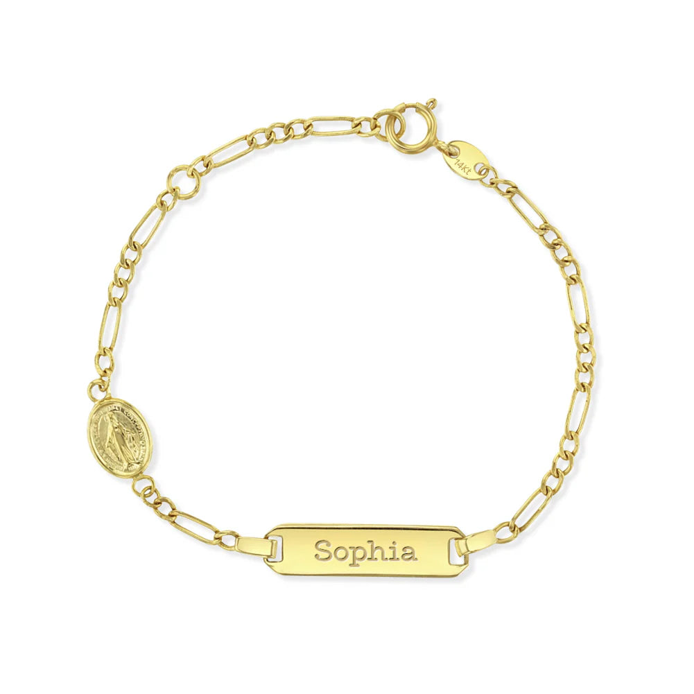 14k Virgin Mary Tag ID Bracelet 4.5" to 5.5"