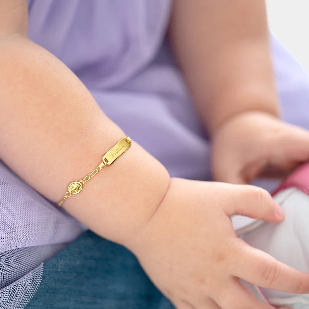 14k Virgin Mary Tag ID Bracelet 4.5" to 5.5"
