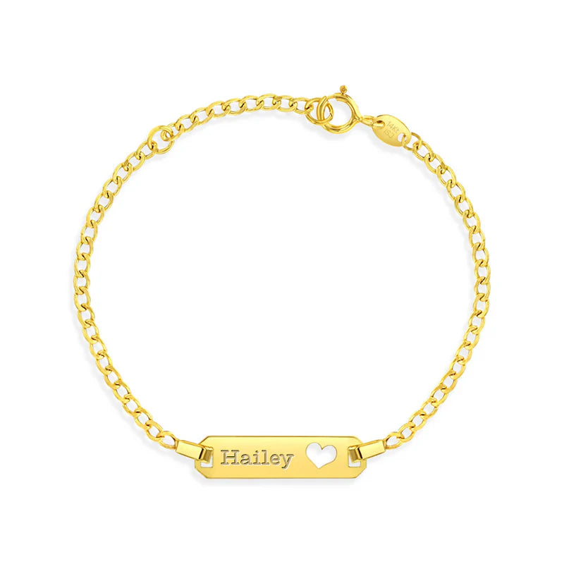 14k Gold Heart ID Curb Chain Bracelet 4.5" to 5.5"