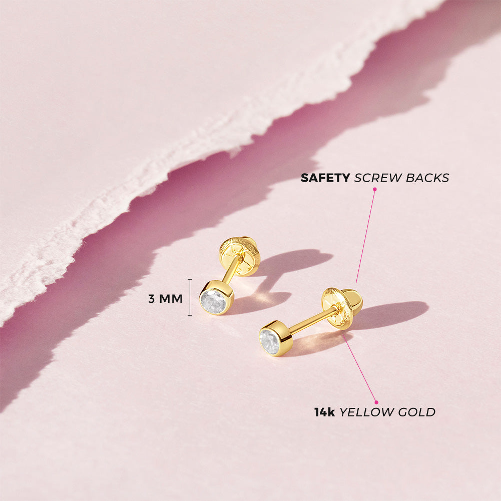 14k Tiny CZ Birthstone Toddler Earrings