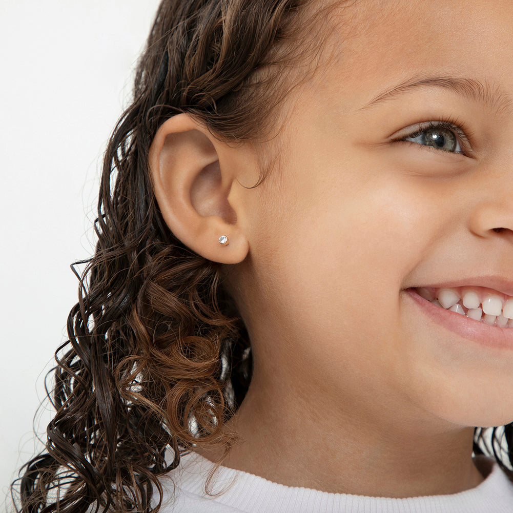 14k Tiny CZ Birthstone Toddler Earrings