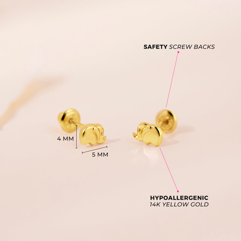 14k Playful Elephant Baby Earrings