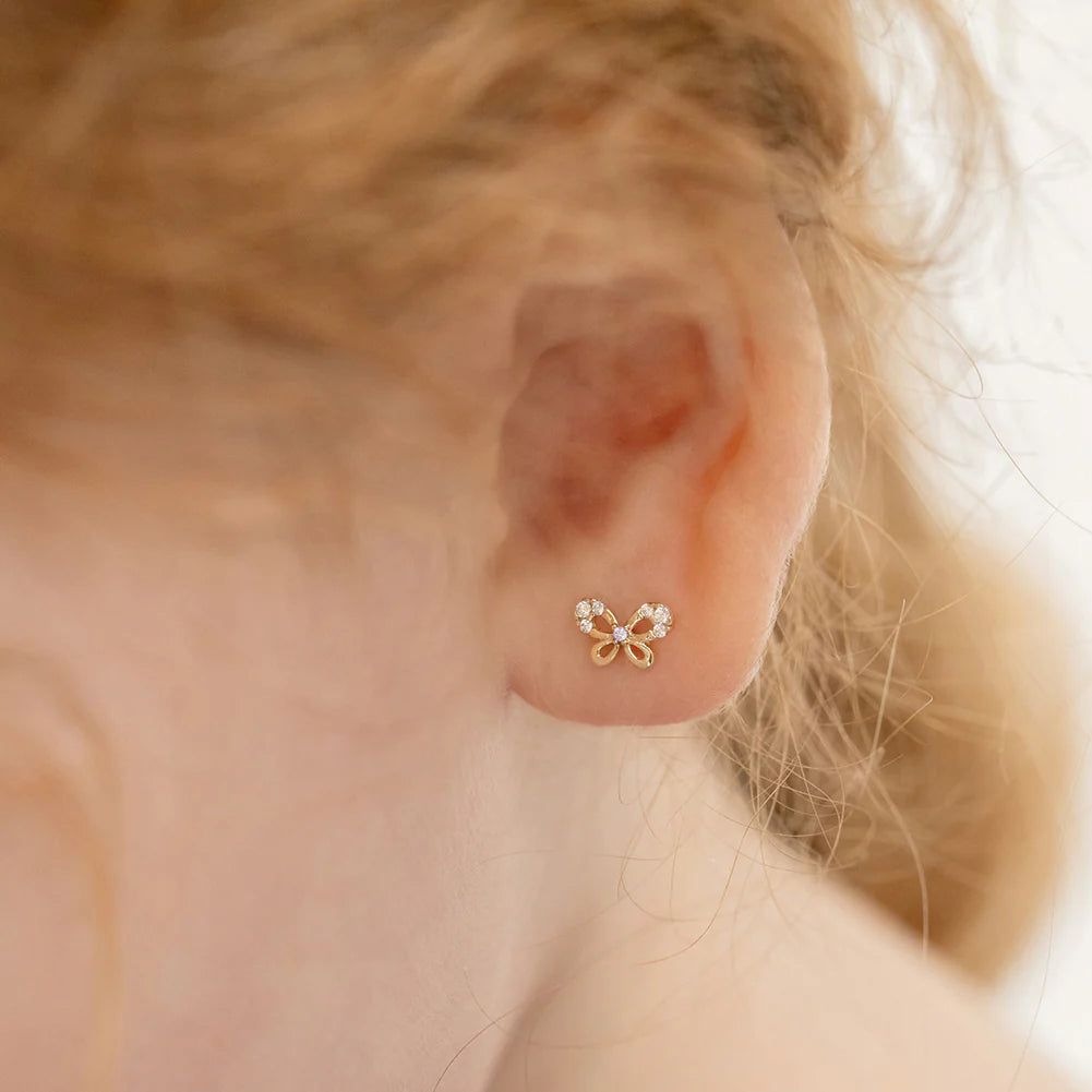 14k Jeweled Flutering Butterfly Girls Earrings