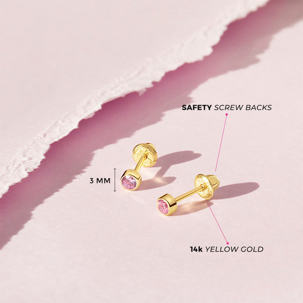 14k Tiny CZ Birthstone Toddler Earrings