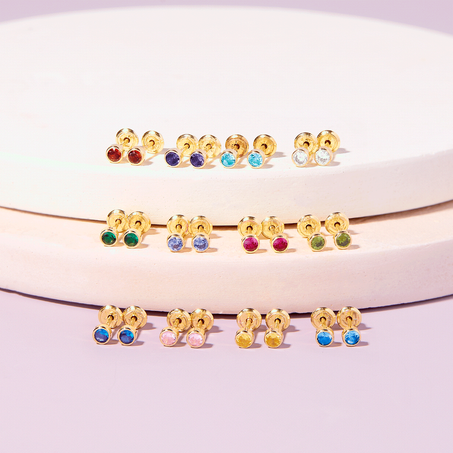 14k Tiny CZ Birthstone Toddler Earrings