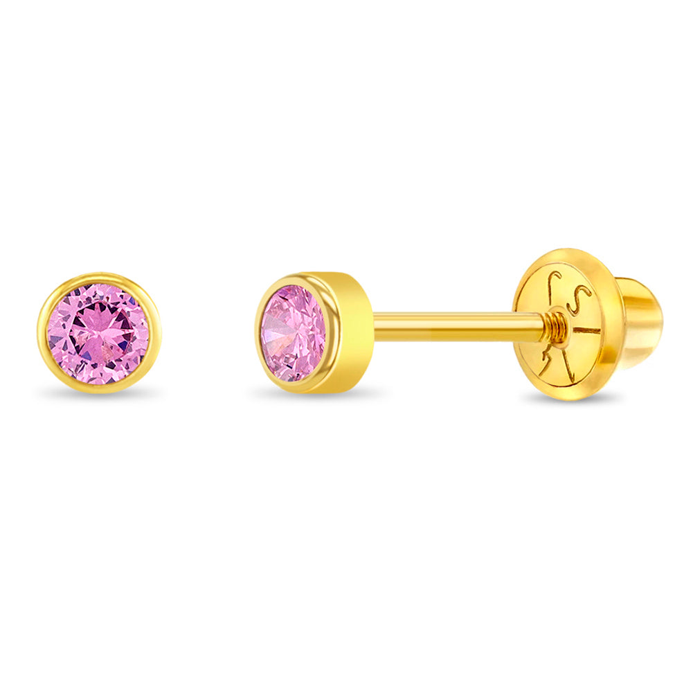 14k Tiny CZ Birthstone Toddler Earrings