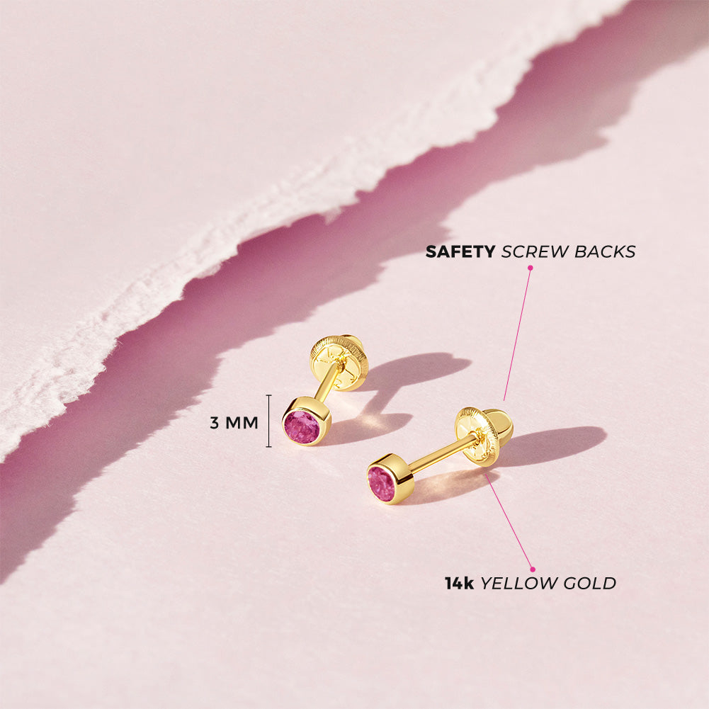 14k Tiny CZ Birthstone Toddler Earrings