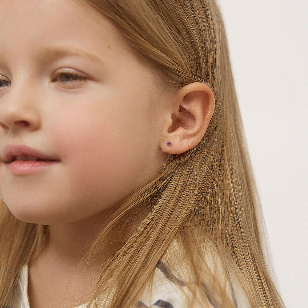 14k Tiny CZ Birthstone Toddler Earrings