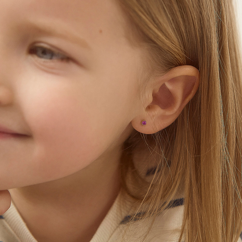 14k Tiny CZ Birthstone Toddler Earrings