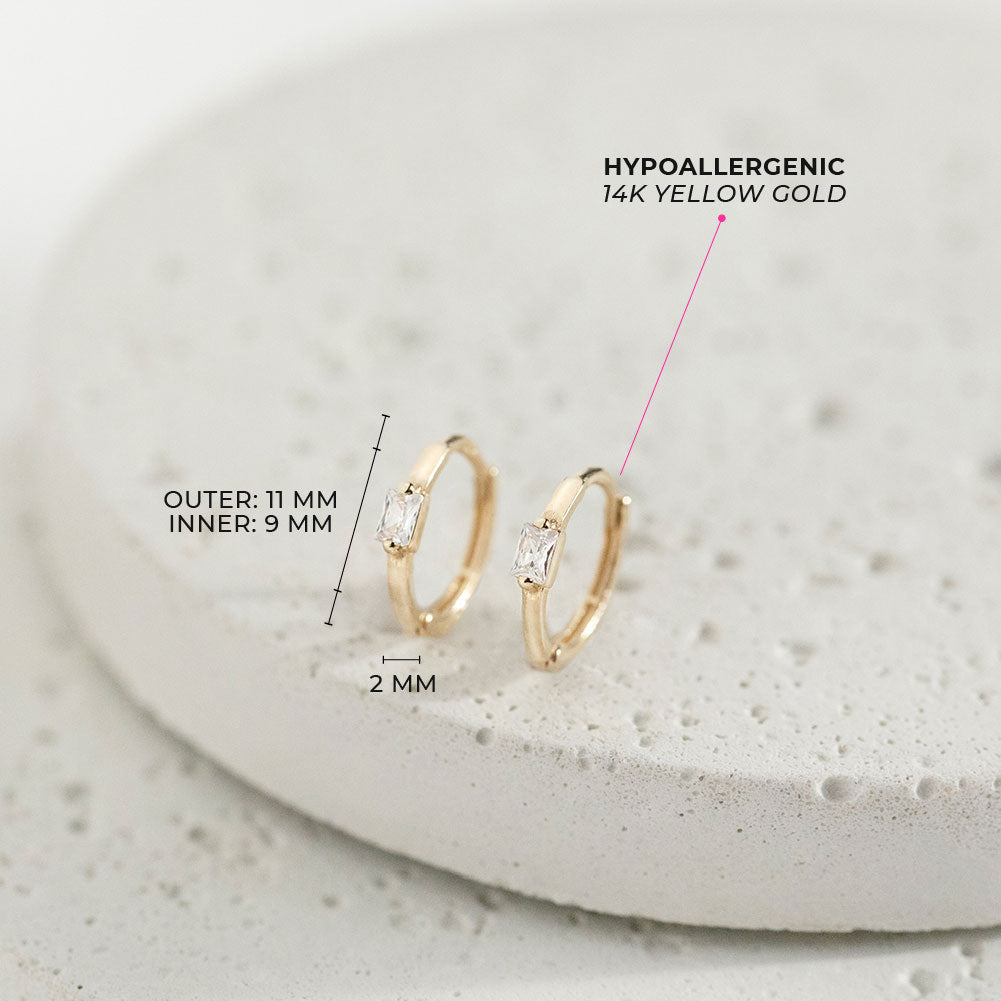 14k Baguette Cut Girls Huggie Earrings