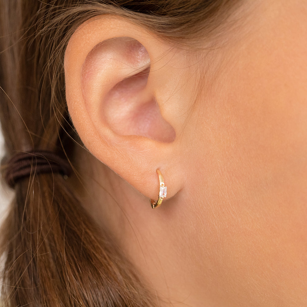 14k Baguette Cut Girls Huggie Earrings