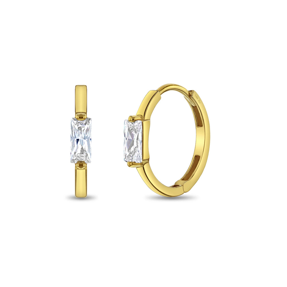 14k Baguette Cut Girls Huggie Earrings