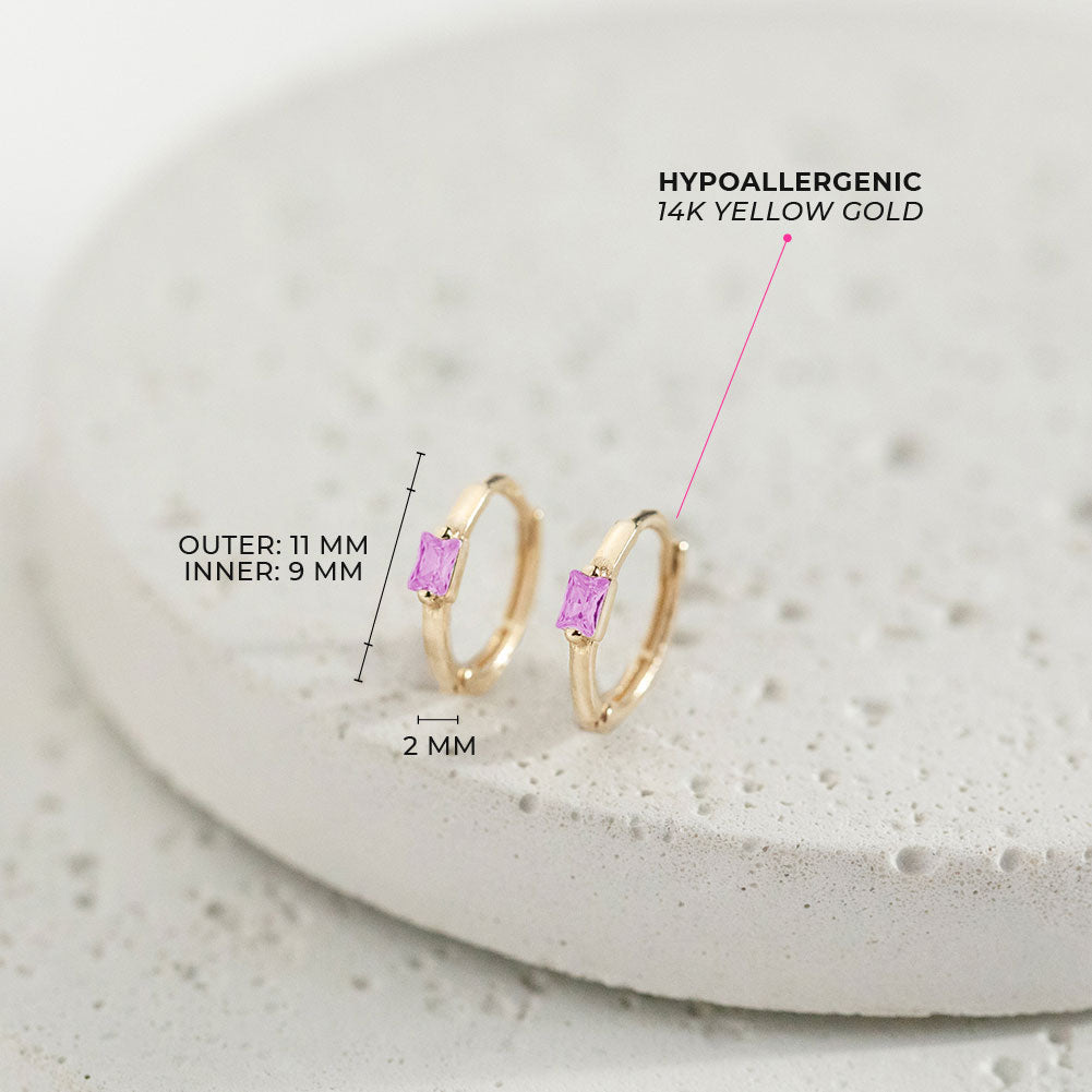 14k Baguette Cut Girls Huggie Earrings
