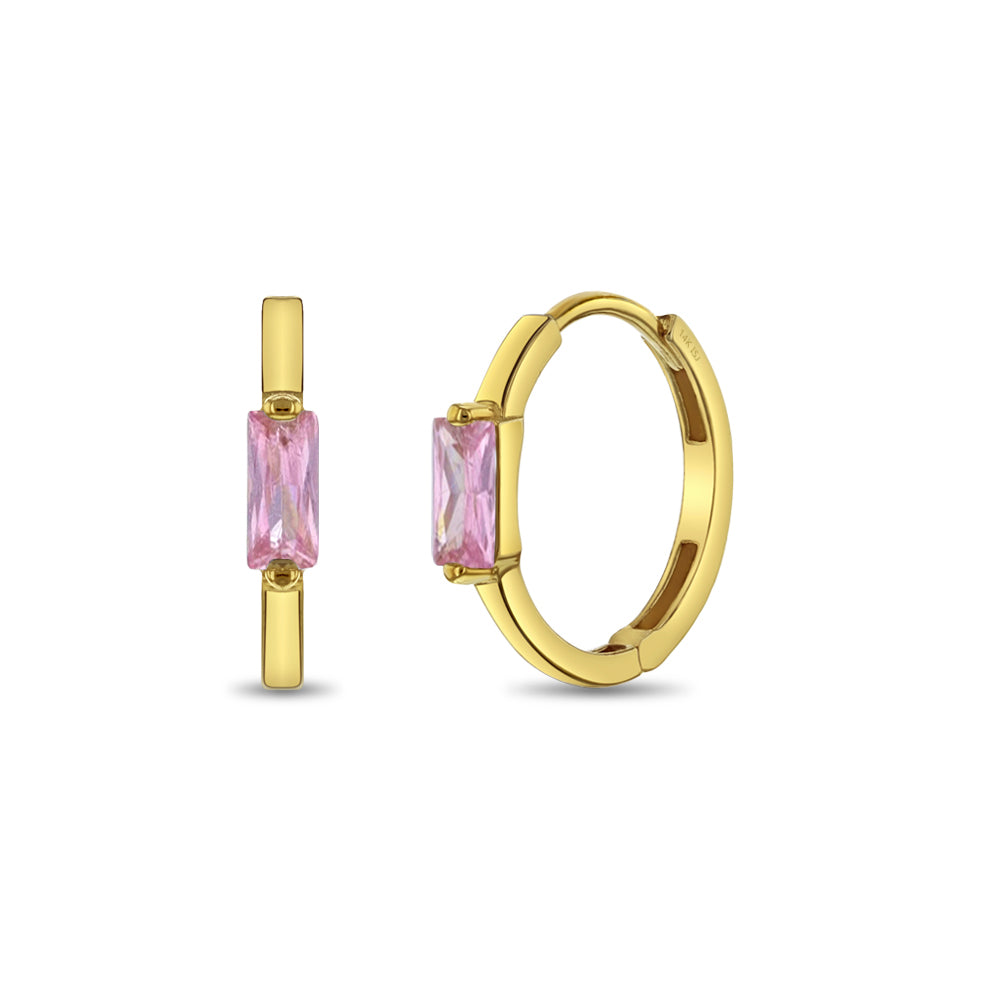14k Baguette Cut Girls Huggie Earrings