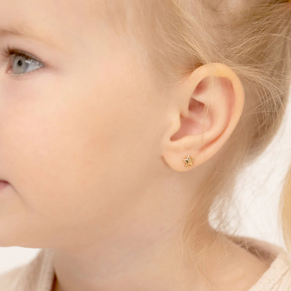 14k Puffed Star Toddler Girl Earrings