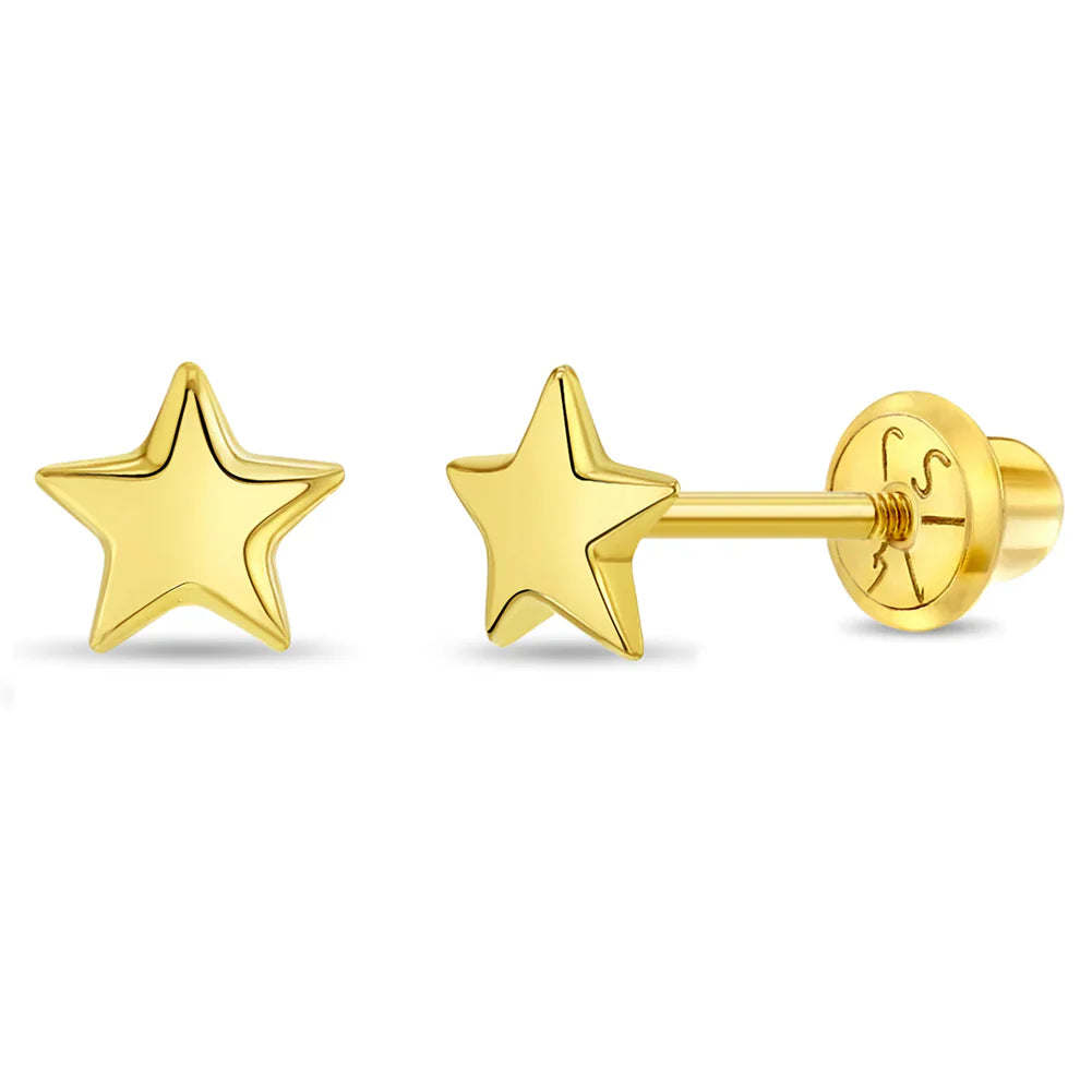 14k Puffed Star Toddler Girl Earrings