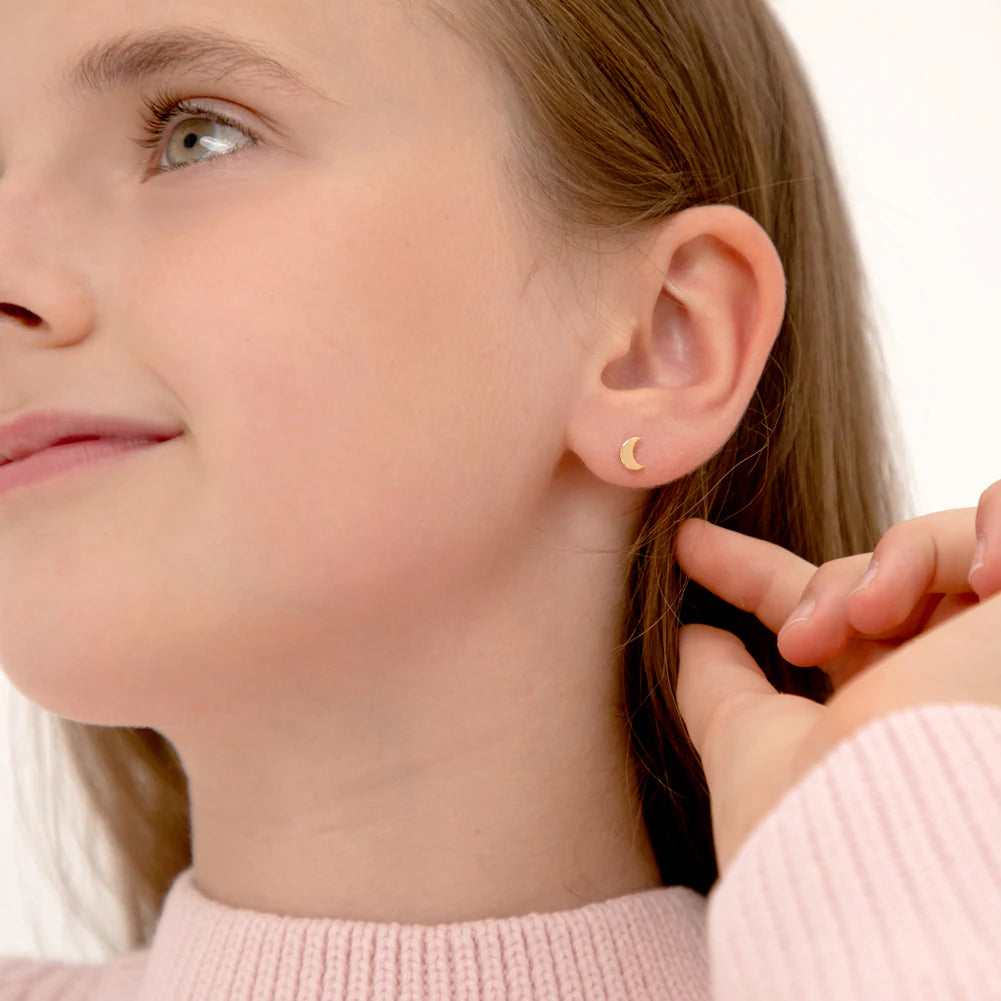 14k Crescent Moon Girl Earrings