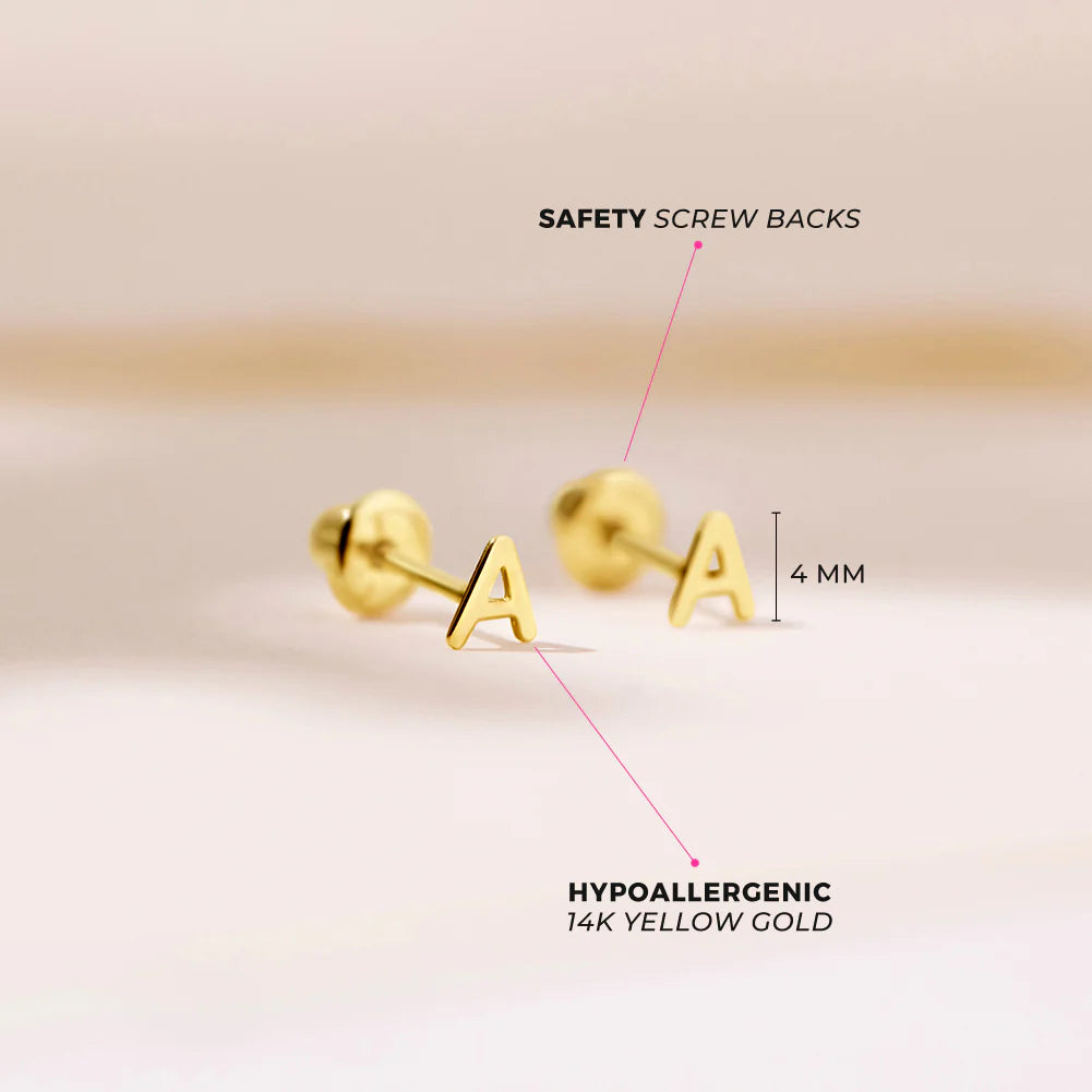 14k Itsy Bitsy Initial Letter Girl Earrings