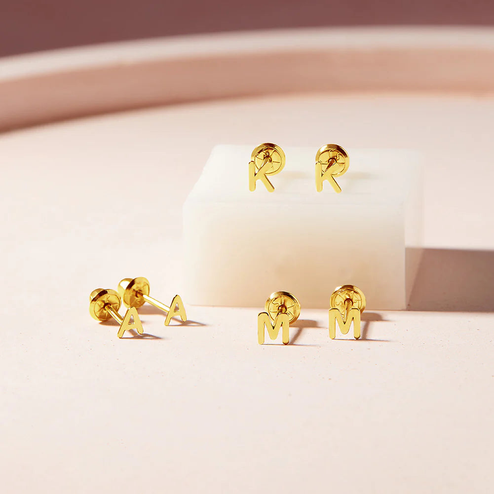 14k Itsy Bitsy Initial Letter Girl Earrings