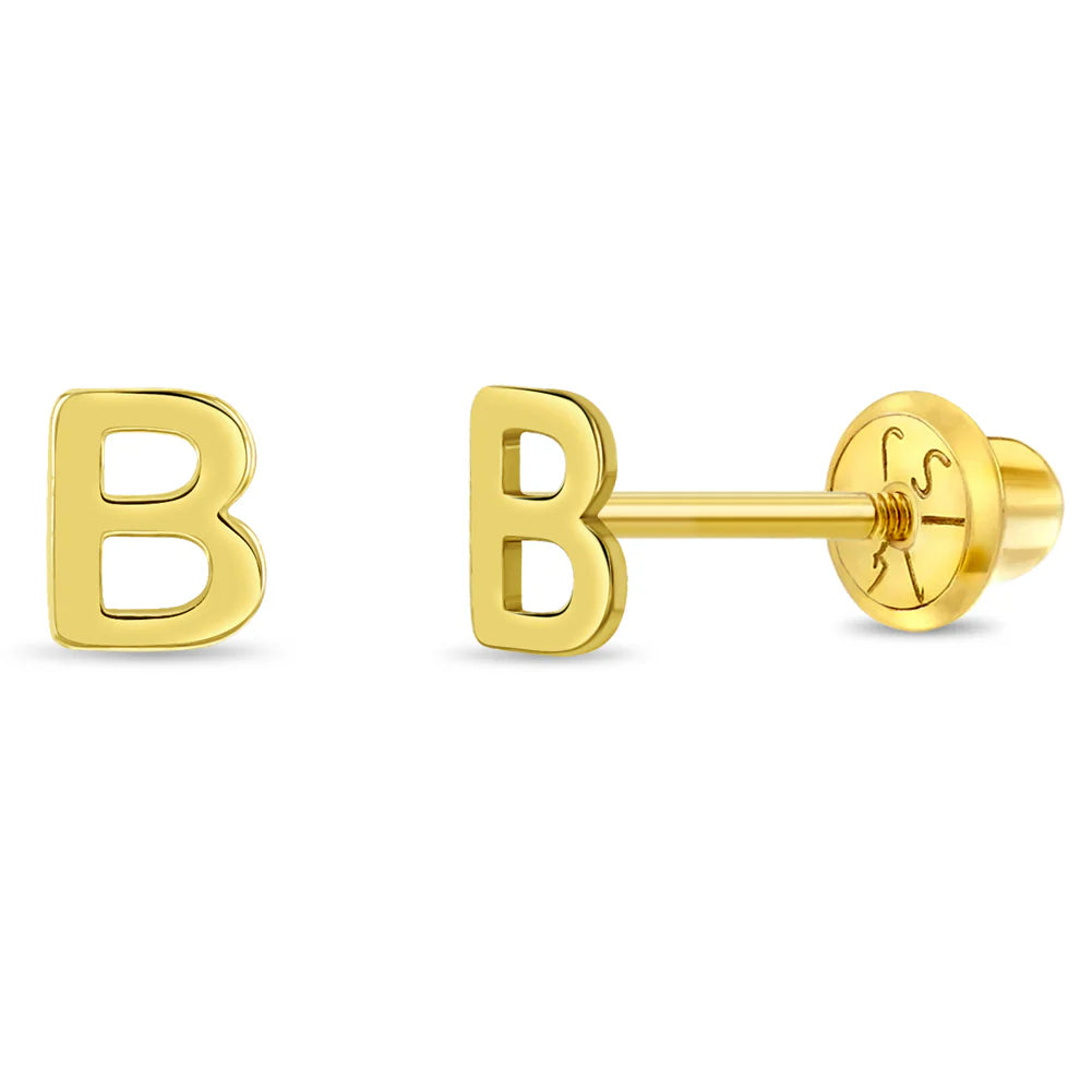 14k Itsy Bitsy Initial Letter Girl Earrings