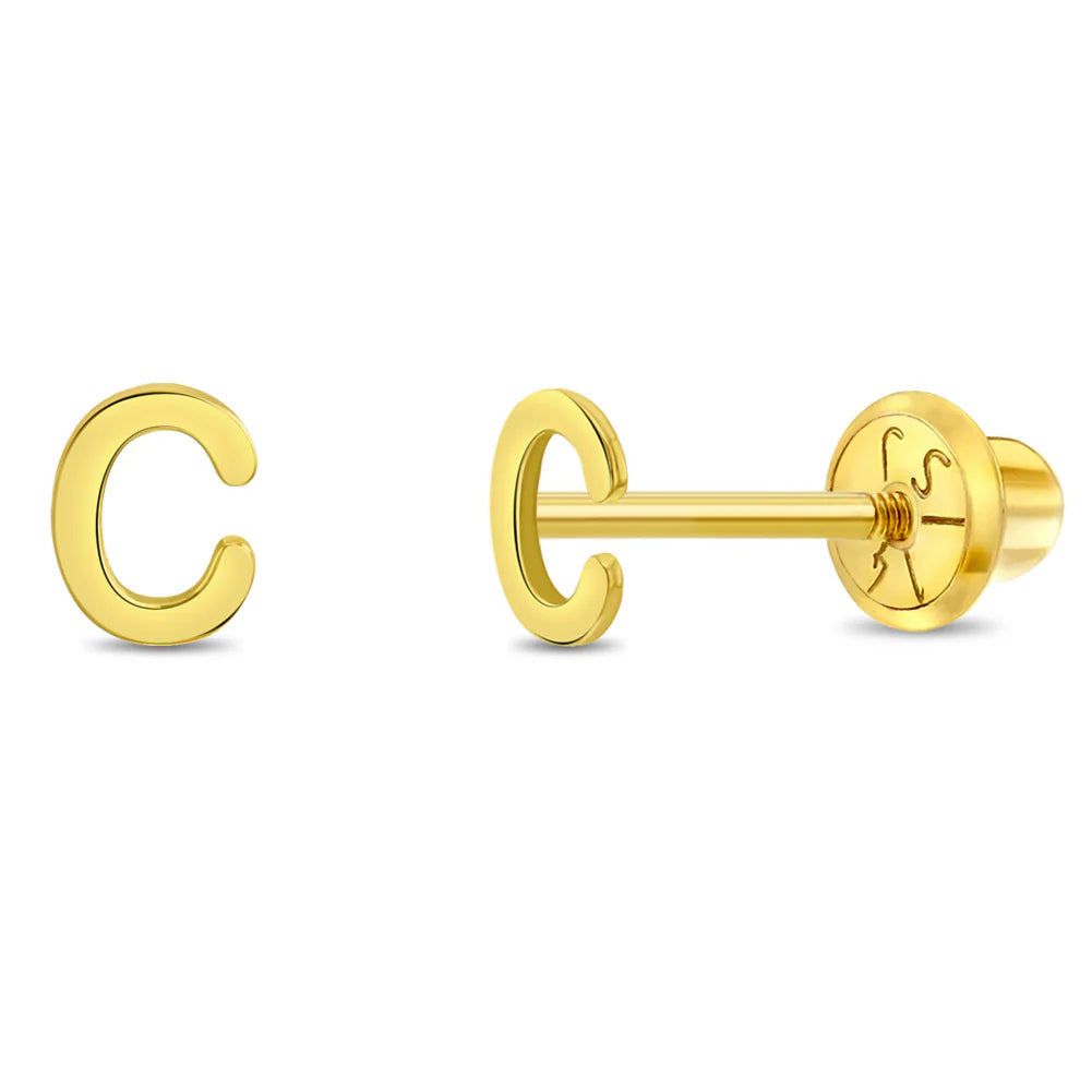 14k Itsy Bitsy Initial Letter Girl Earrings