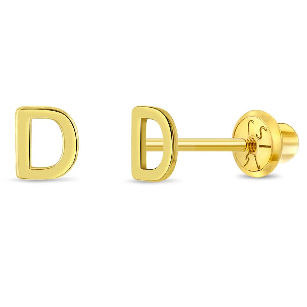 14k Itsy Bitsy Initial Letter Girl Earrings