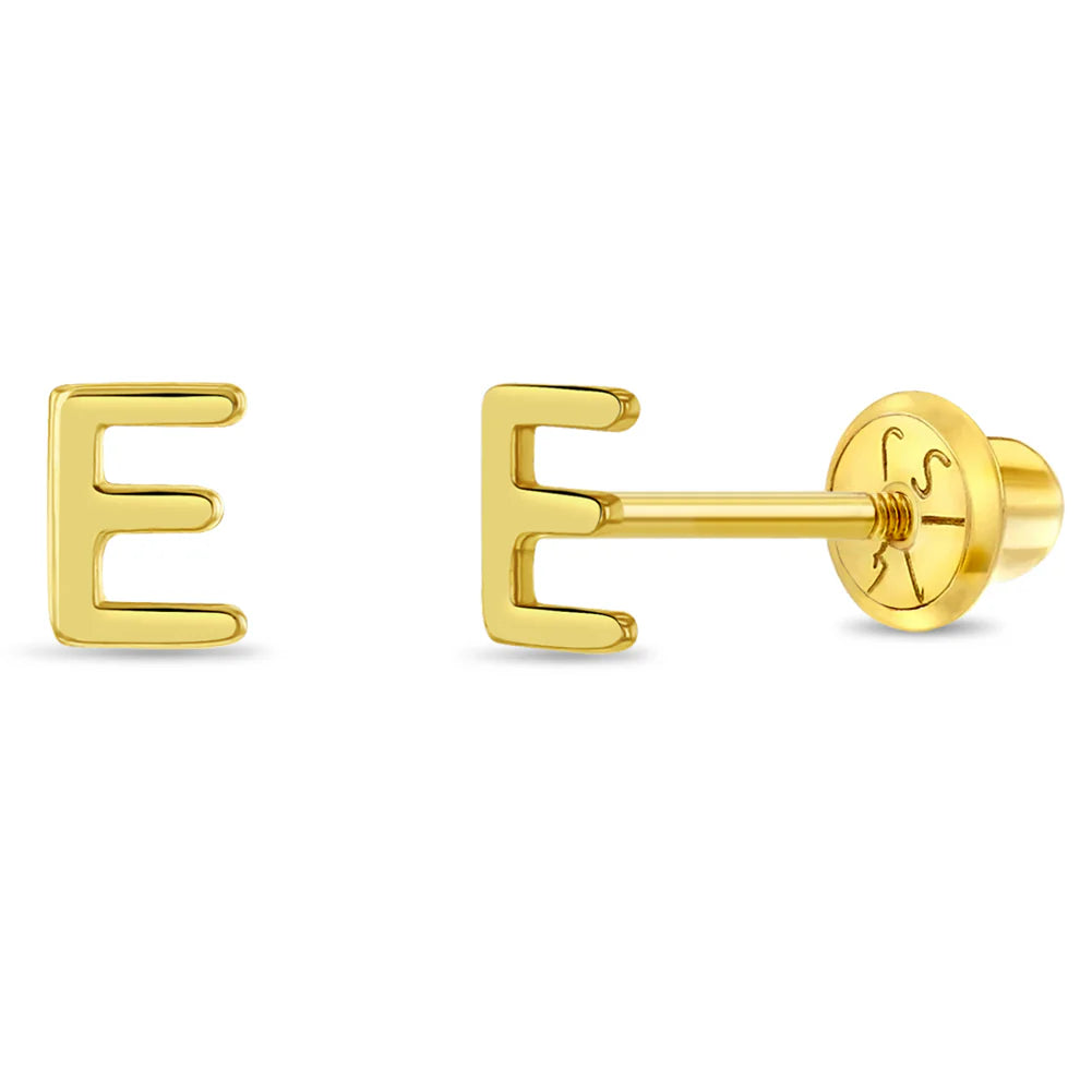 14k Itsy Bitsy Initial Letter Girl Earrings