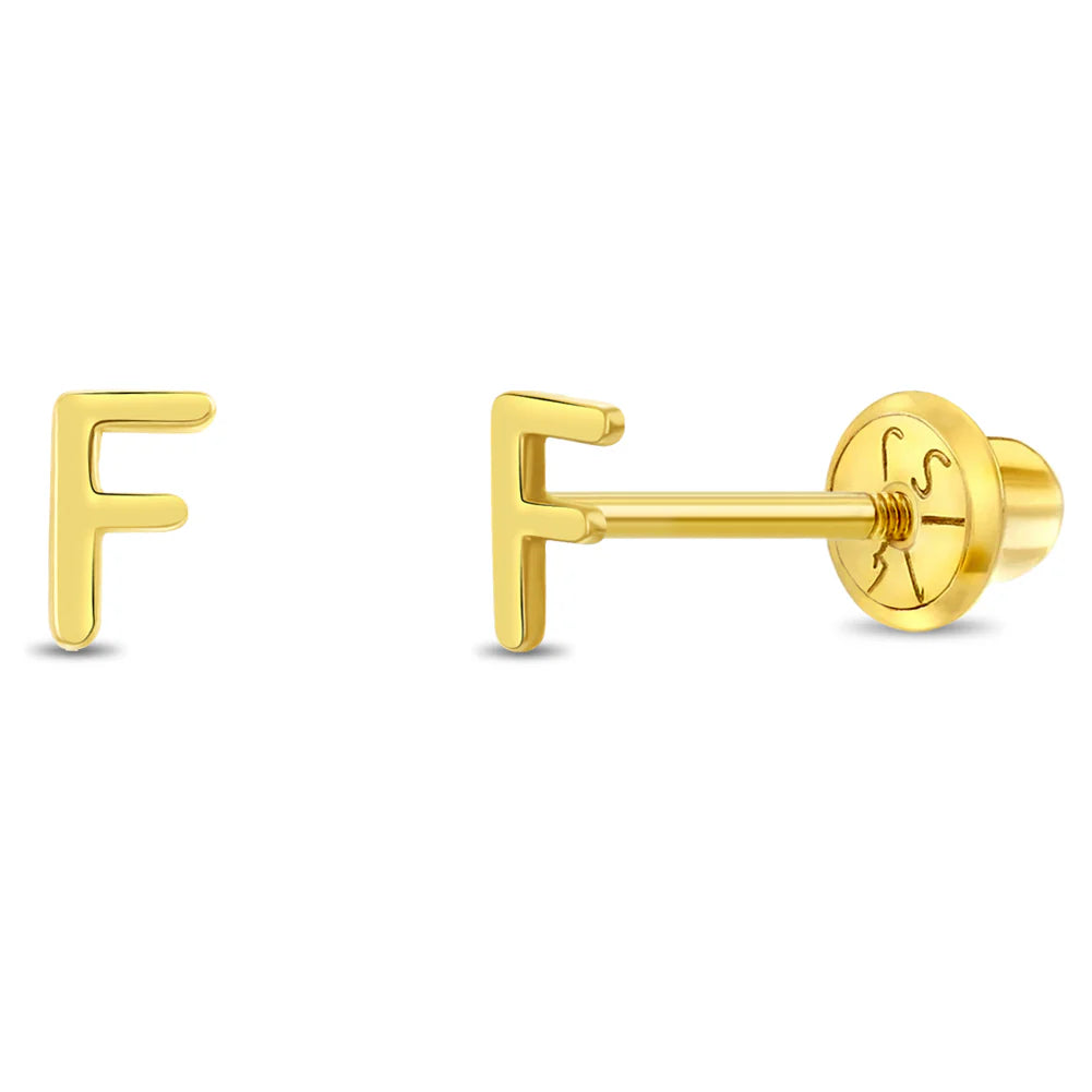 14k Itsy Bitsy Initial Letter Girl Earrings