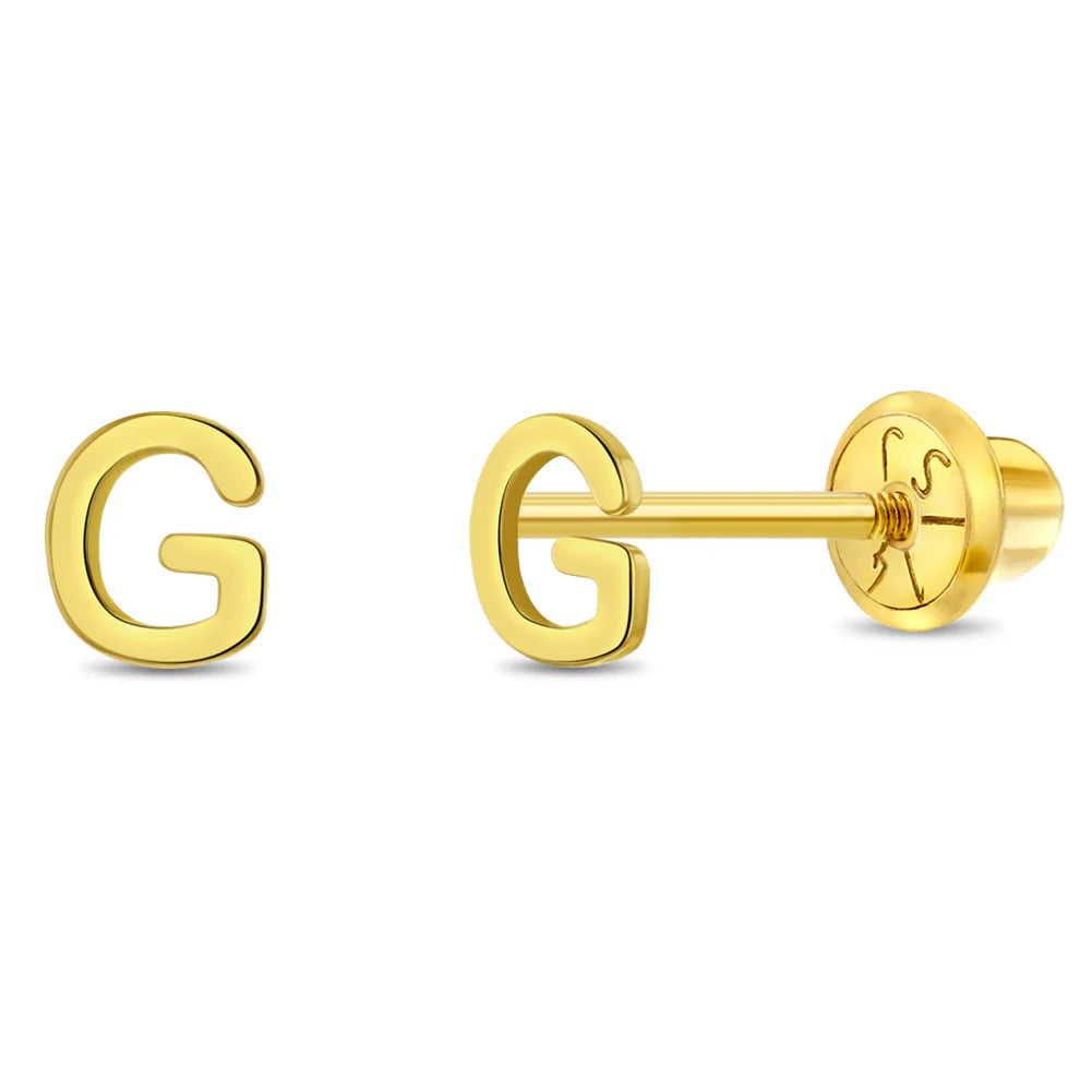 14k Itsy Bitsy Initial Letter Girl Earrings