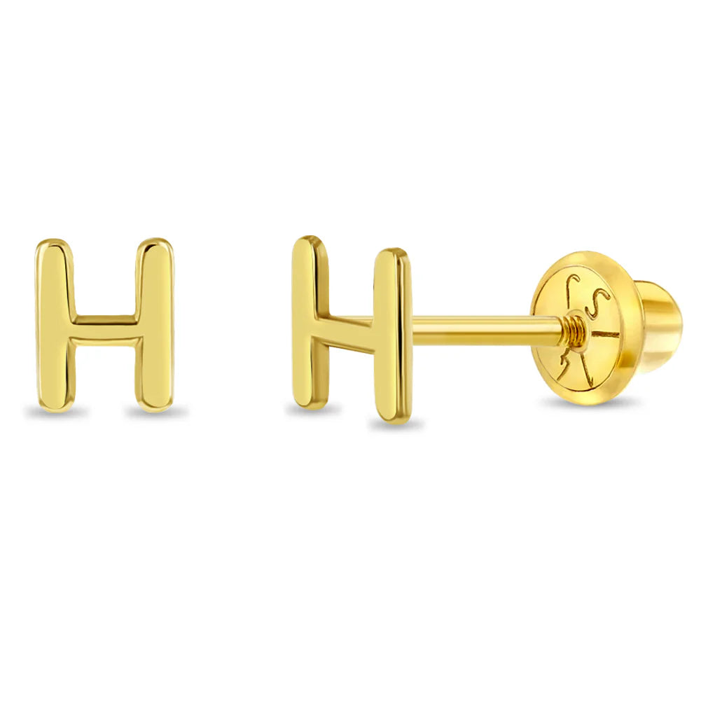 14k Itsy Bitsy Initial Letter Girl Earrings