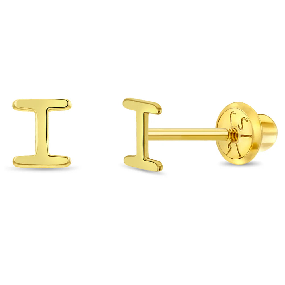14k Itsy Bitsy Initial Letter Girl Earrings