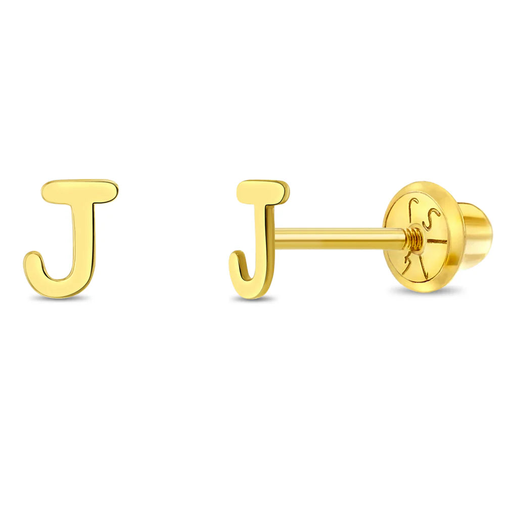 14k Itsy Bitsy Initial Letter Girl Earrings