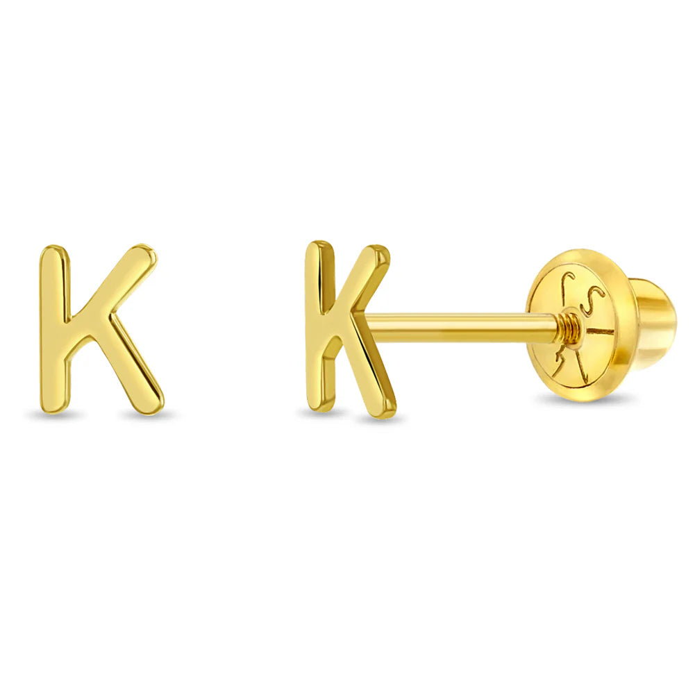 14k Itsy Bitsy Initial Letter Girl Earrings