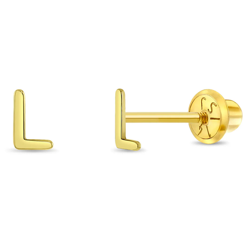 14k Itsy Bitsy Initial Letter Girl Earrings