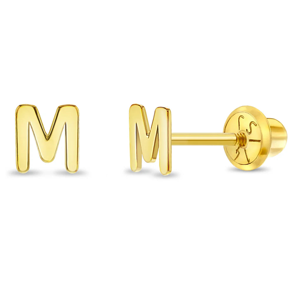 14k Itsy Bitsy Initial Letter Girl Earrings