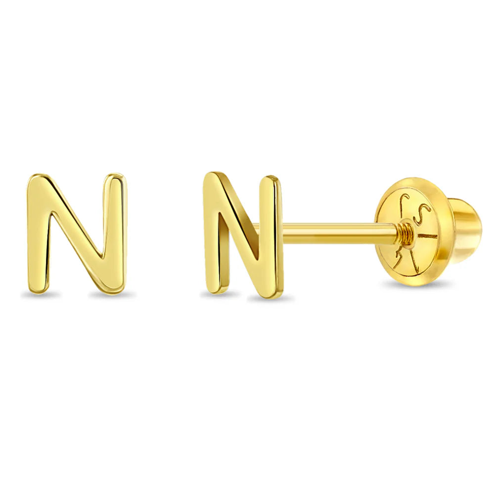 14k Itsy Bitsy Initial Letter Girl Earrings